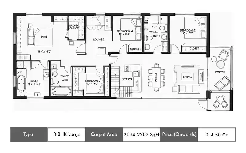 L&T Raintree - Elara Celestia 3 BHK Large floor plan, 2094 sq ft saleable area